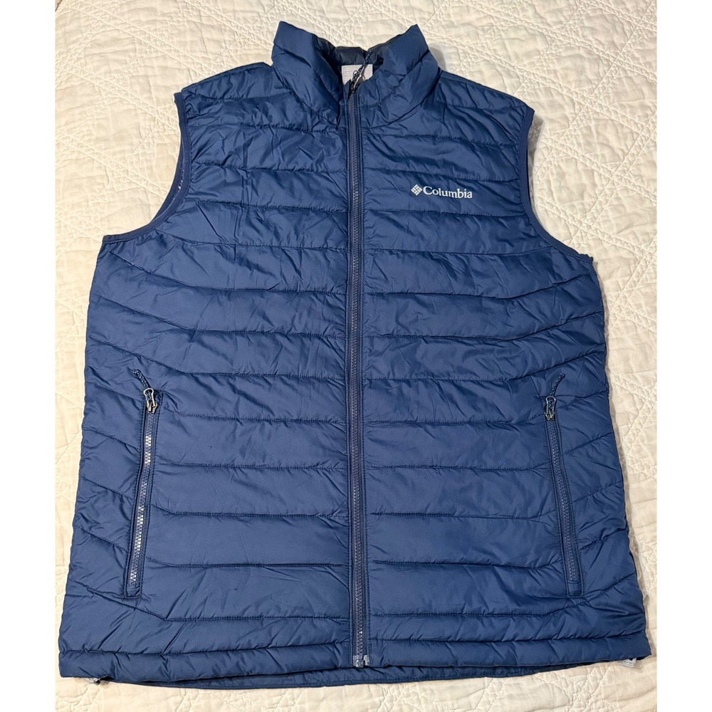Columbia Powder Lite Vest Mens L Blue Omni-Heat Puffer Quilted